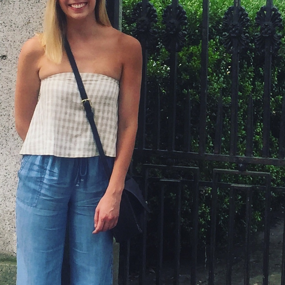 Clayton gingham strapless top
